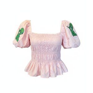 Women's Alien Core Patch Pink Ruffle Blouse Top Shirt Size Small